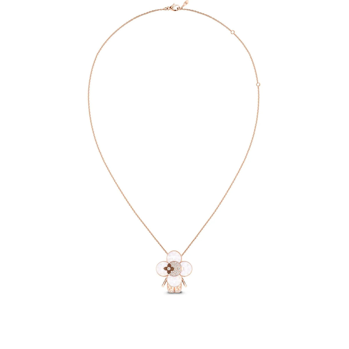 Vivienne Monogram Pendant, Pink Gold, Mother-Of-Pearl, Wood & Diamonds
