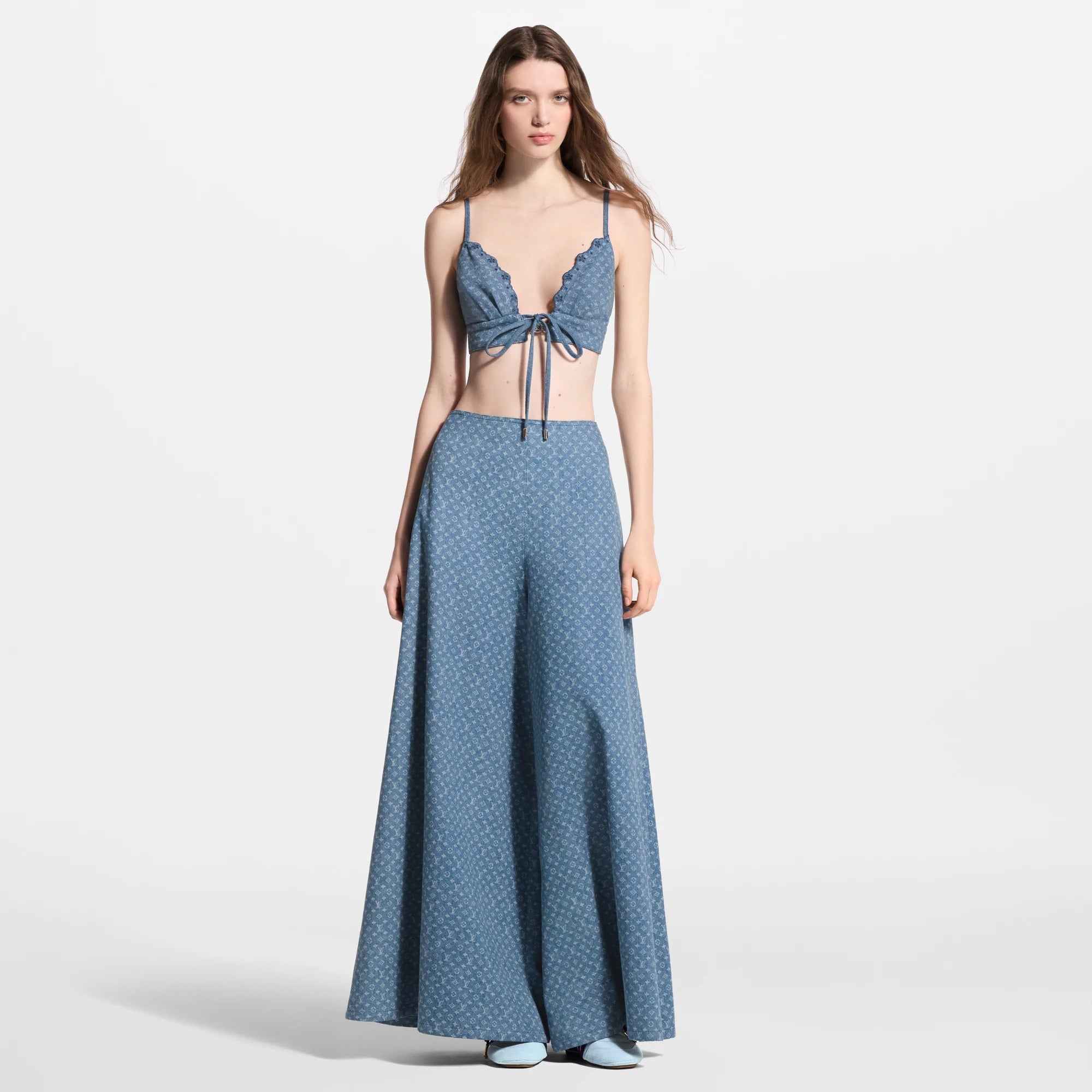 Wide-Leg Monogram Denim Pants