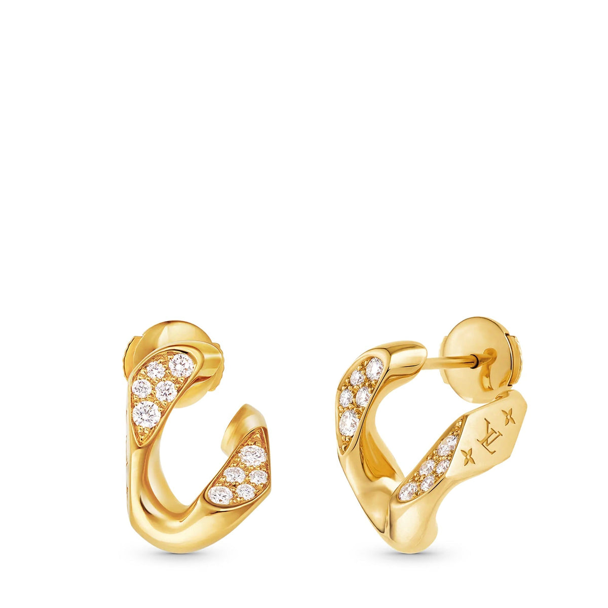 Cuban Chain Earrings, Yellow Gold and Diamonds