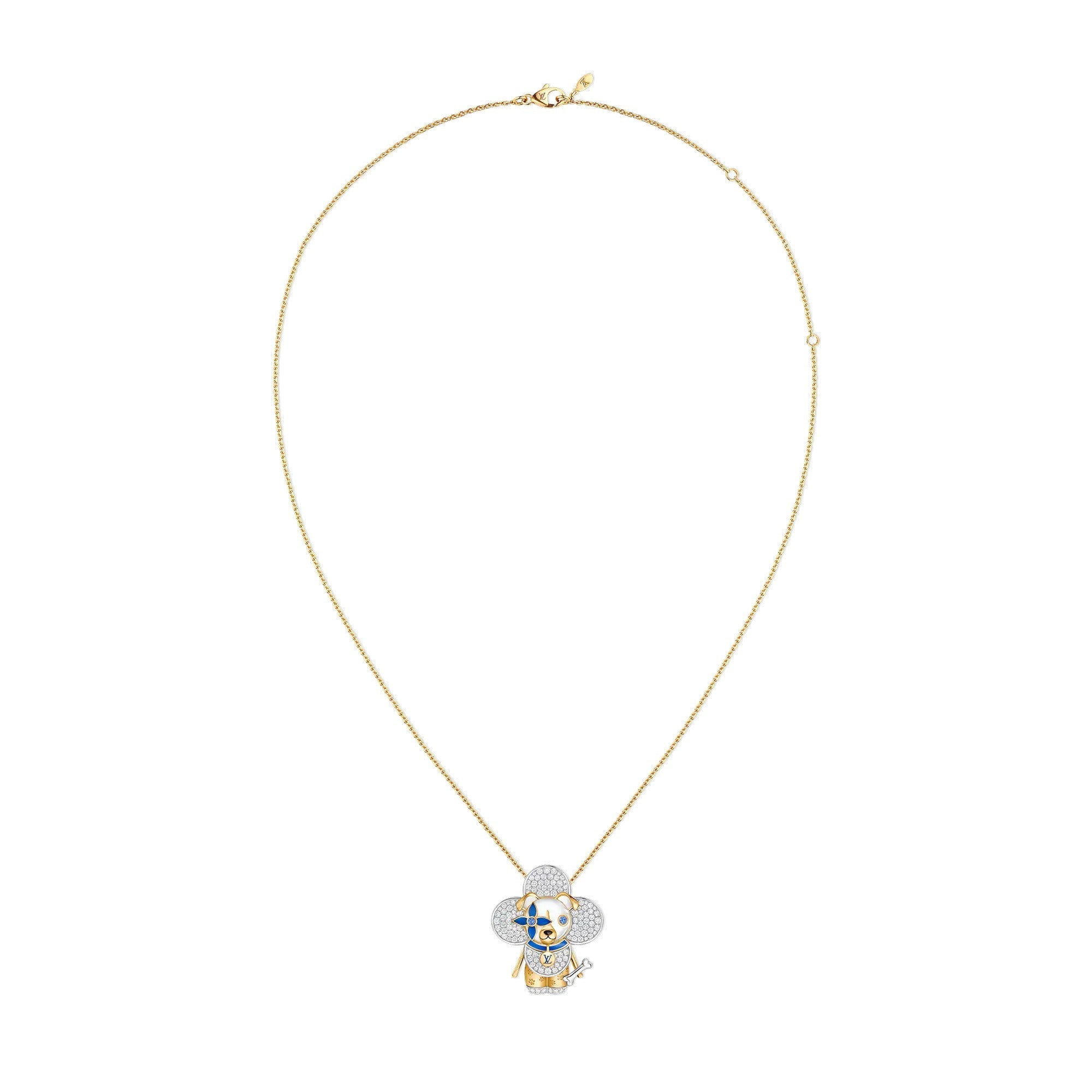 Vivienne Dog Pendant, Yellow Gold, White Gold, Lacquer, Diamonds & Colored Gemstones