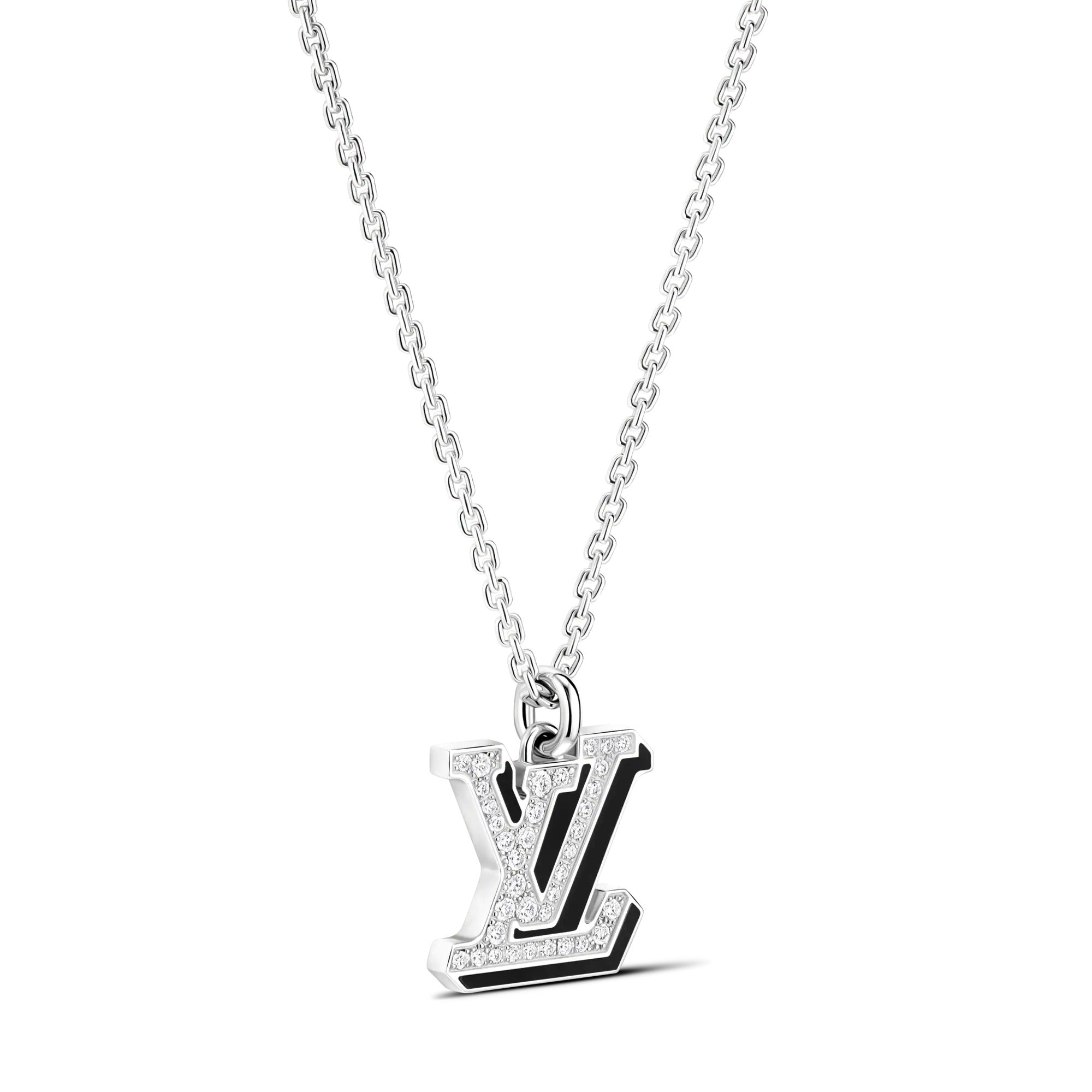 LV Medium Pendant, White Gold, Diamonds and Black Lacquer