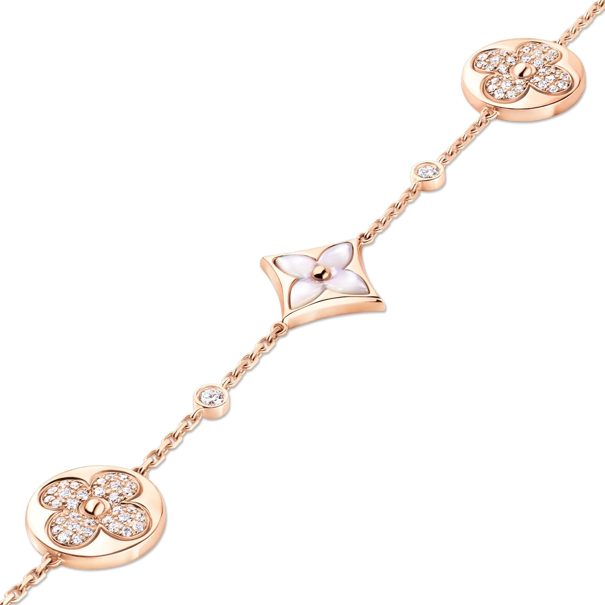 Color Blossom BB Star and Sun Multi-Motif Bracelet, Pink Gold, White Mother-of-Pearl and Diamonds