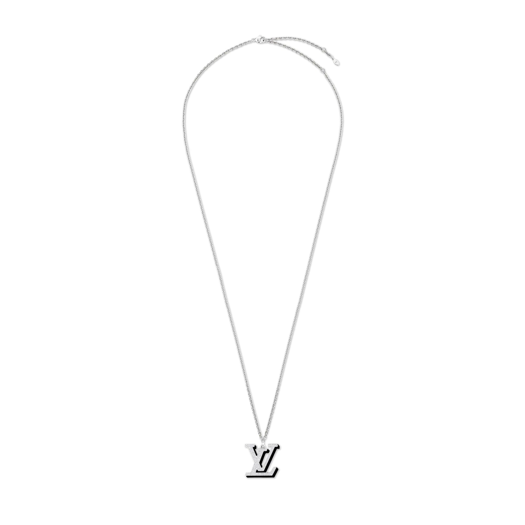 LV Large Pendant, White Gold, Diamonds and Black Lacquer