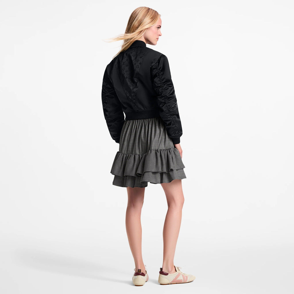 Cropped Ruched-Sleeve Bomber Jacket