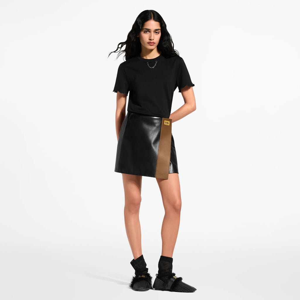 Color-Blocked Leather Mini Skirt