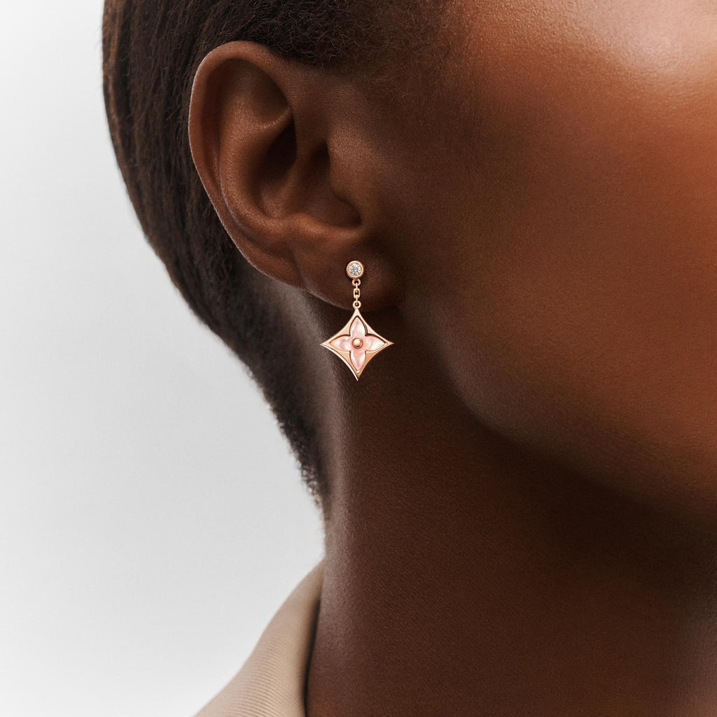 Color Blossom BB Star Earrings, Pink Gold, Pink Mother-of-Pearl and Diamonds