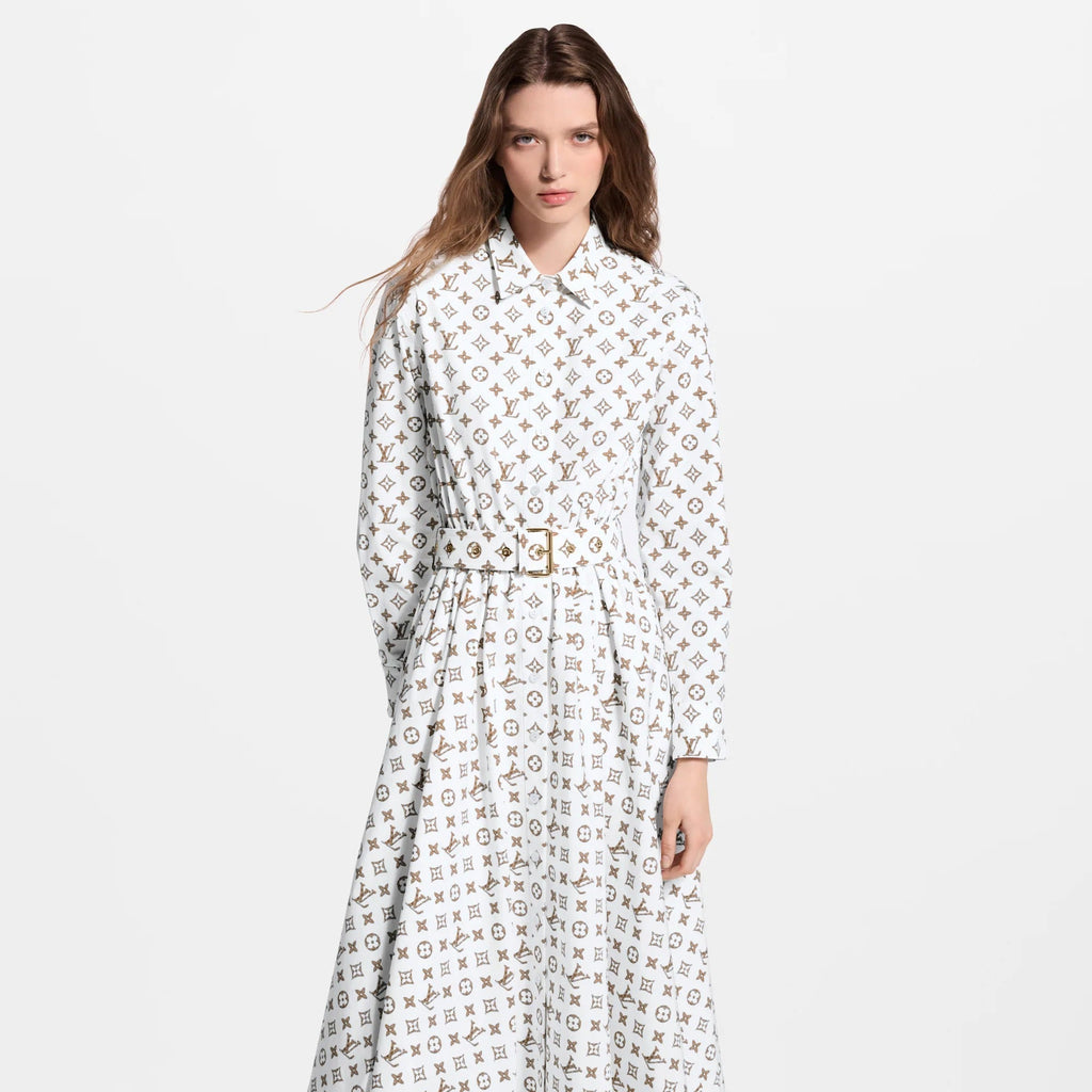 Woven Monogram Print Shirt Dress