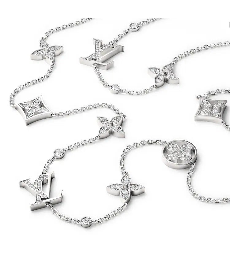 Idylle Blossom Multi-Motif Long Necklace, White Gold and Diamonds