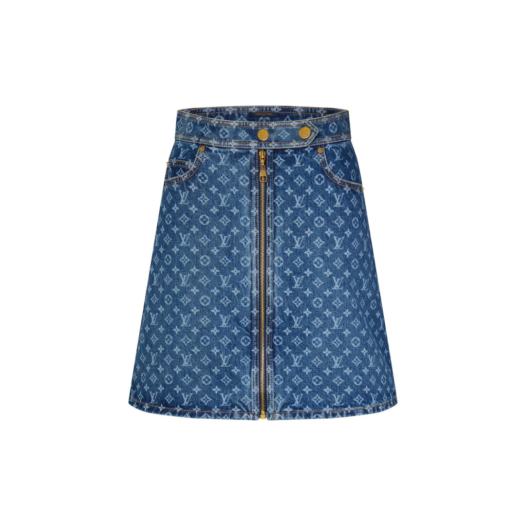 Monogram Denim A-Line Skirt