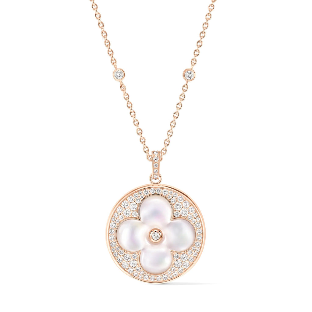 Color Blossom XL Sun Pendant, Pink Gold, White Mother-of-Pearl and Diamonds