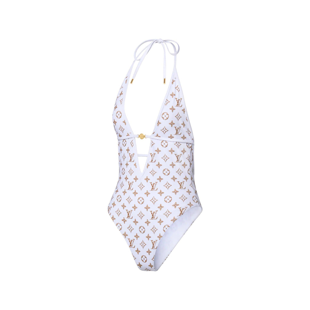 Woven Monogram Print Swimsuit