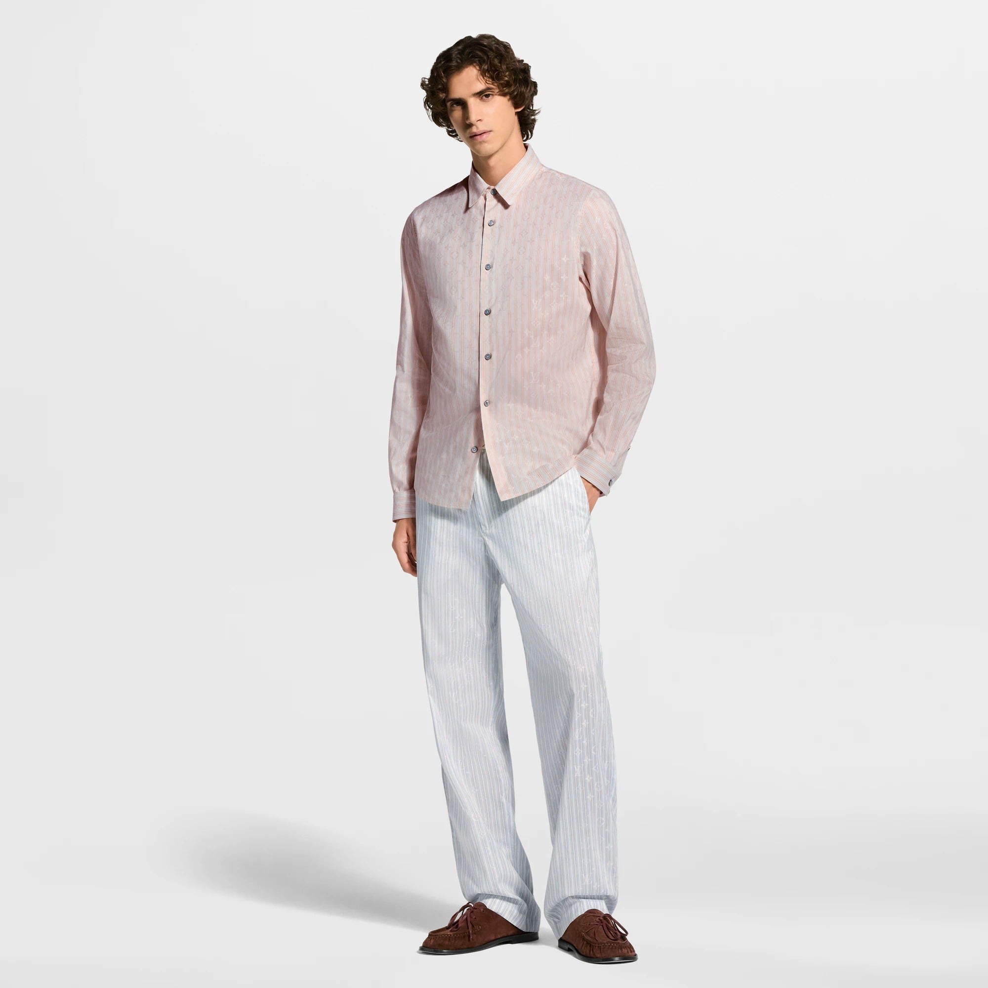 Monogram Striped Casual Drawstring Pants