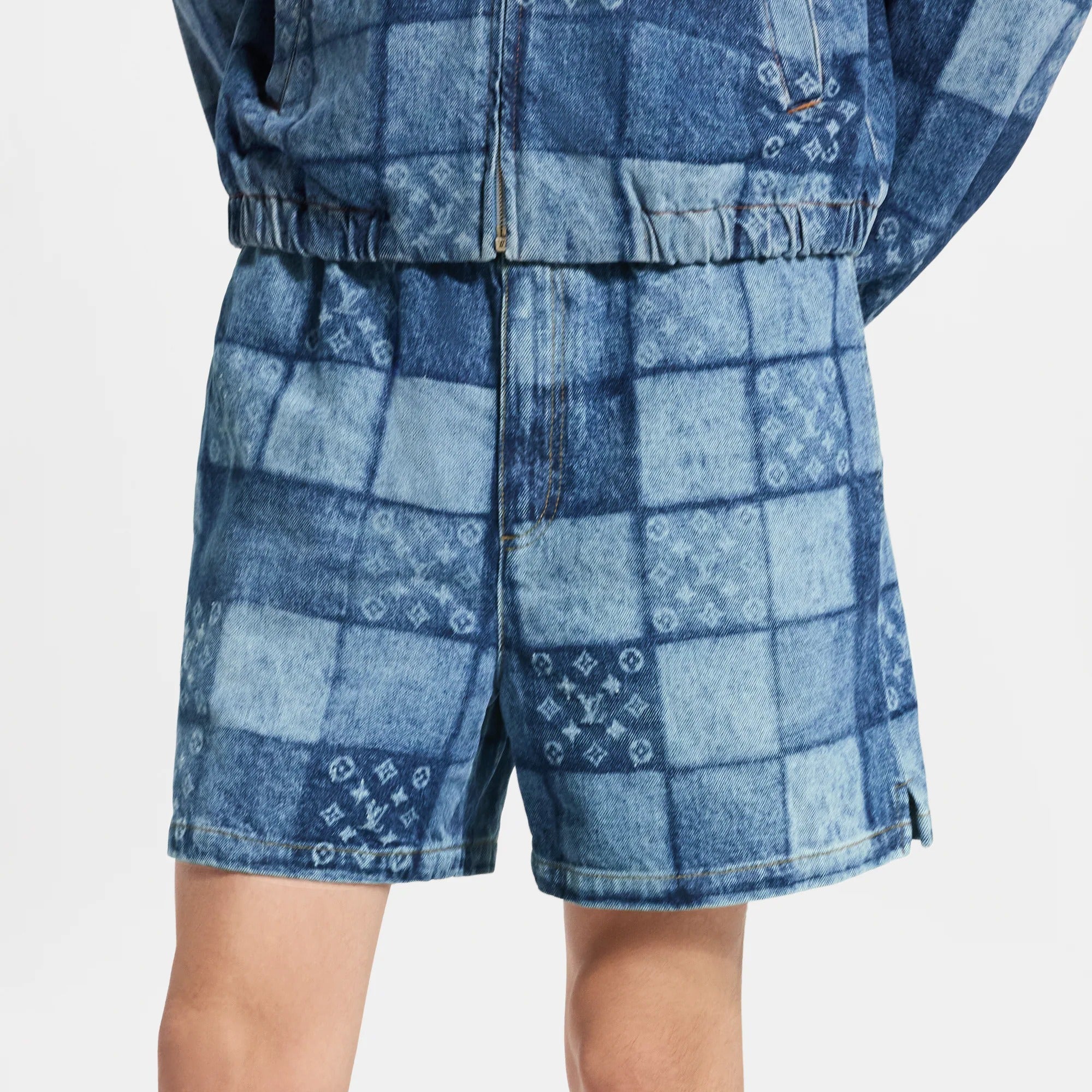 Lasered Signature Patchwork Denim Shorts