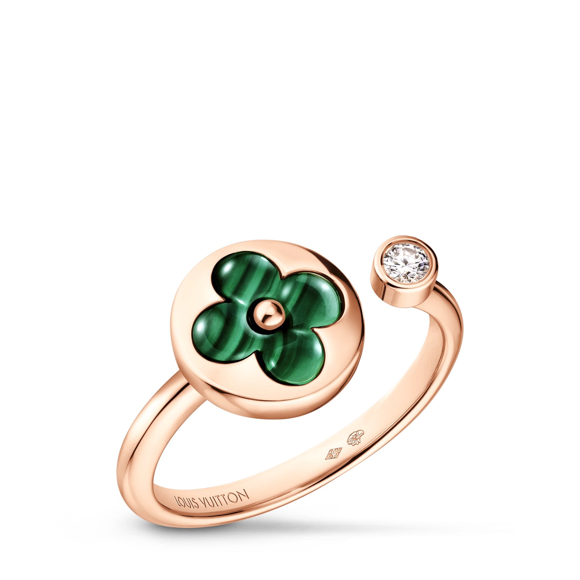Color Blossom Mini Sun Ring, Pink Gold, Malachite and Diamond