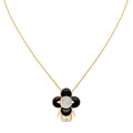 Vivienne pendant, 3 golds, black lacquer & diamonds
