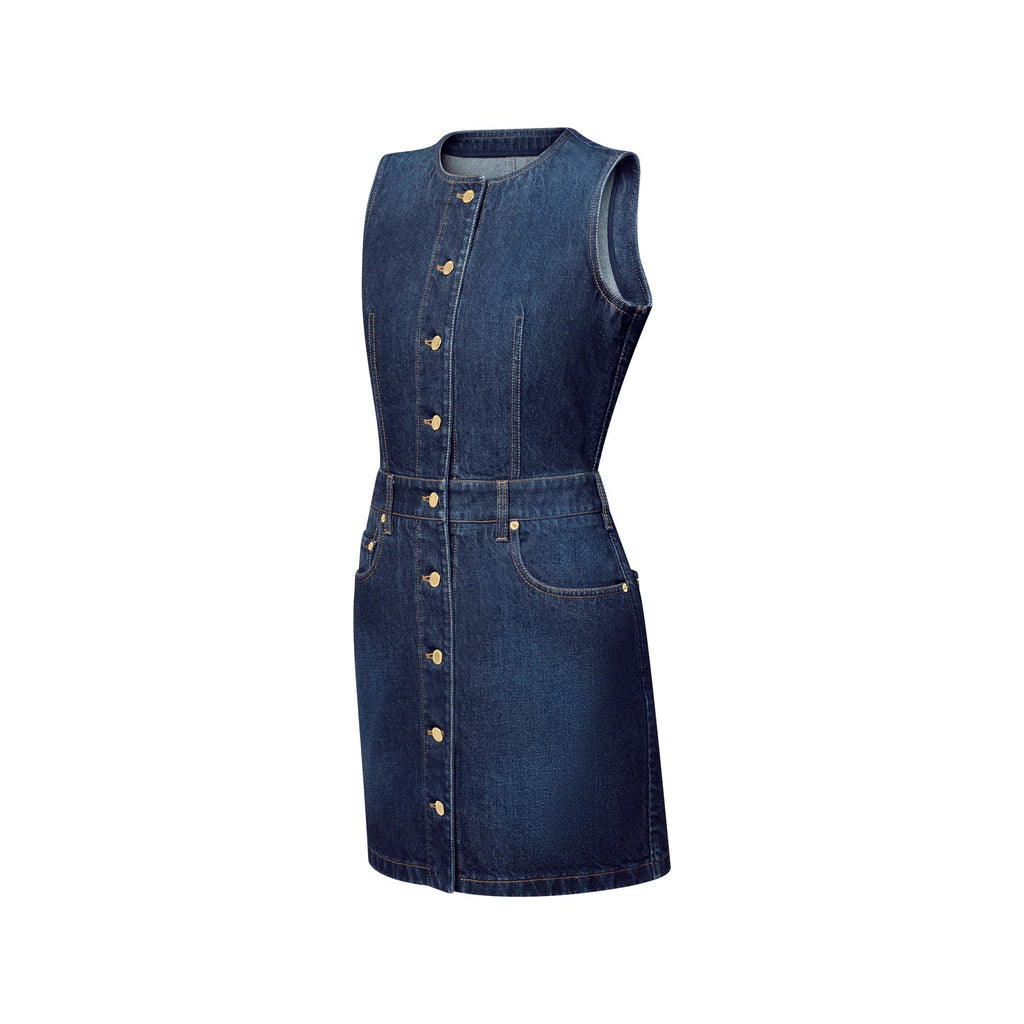 Button Front Washed Denim Dress