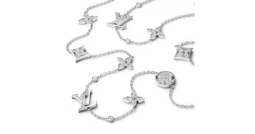 Idylle Blossom Multi-Motif Long Necklace, White Gold and Diamonds