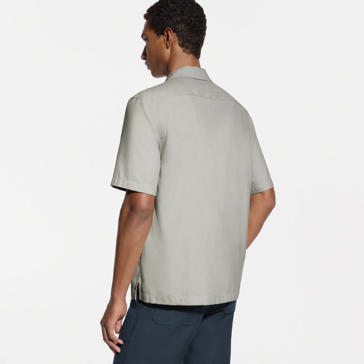 Short-Sleeved Silk, Cotton And Cashmere-Blend Open Collar Shirt