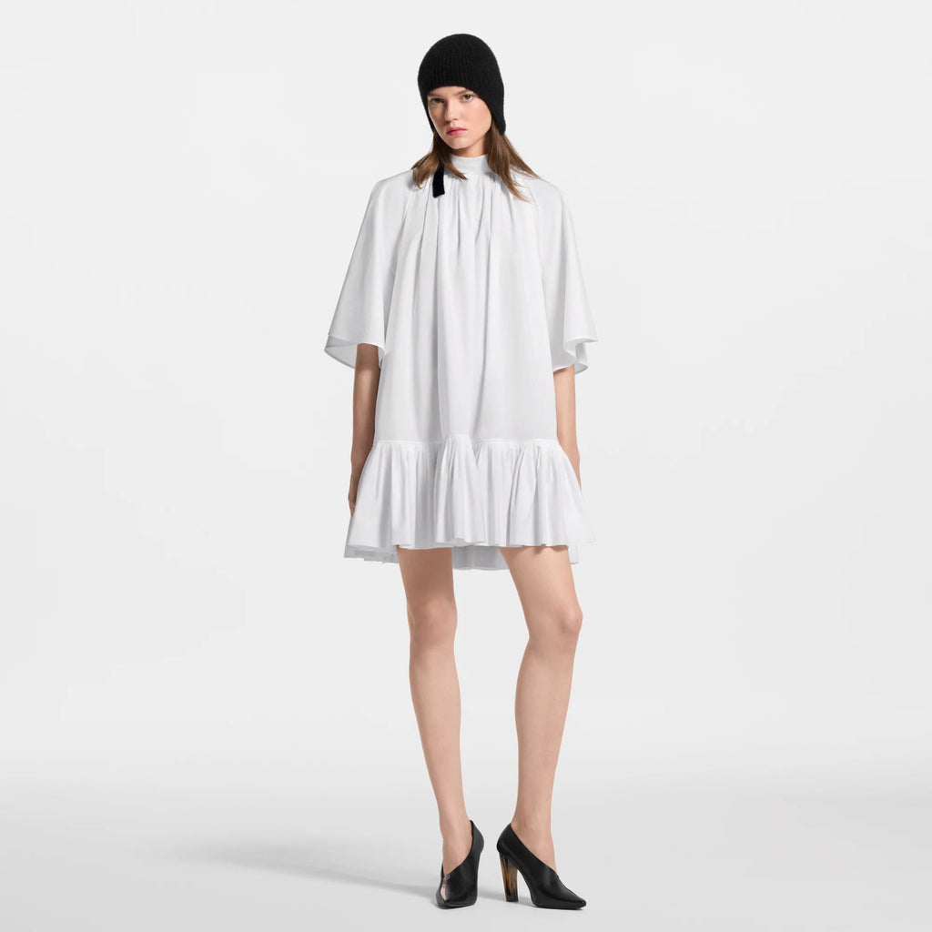 Pleat Detail Short-Sleeved Babydoll Dress