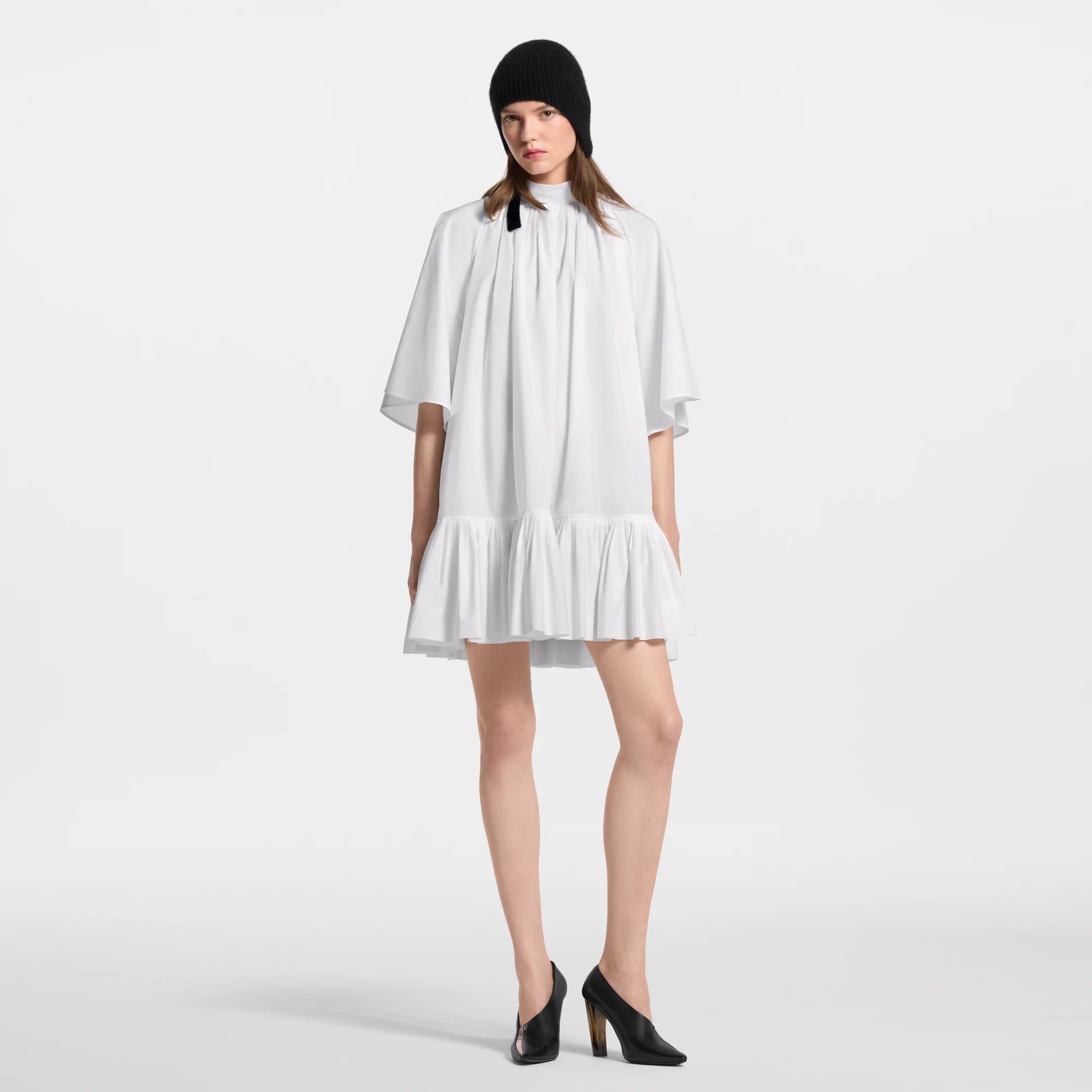 Pleat Detail Short-Sleeved Babydoll Dress