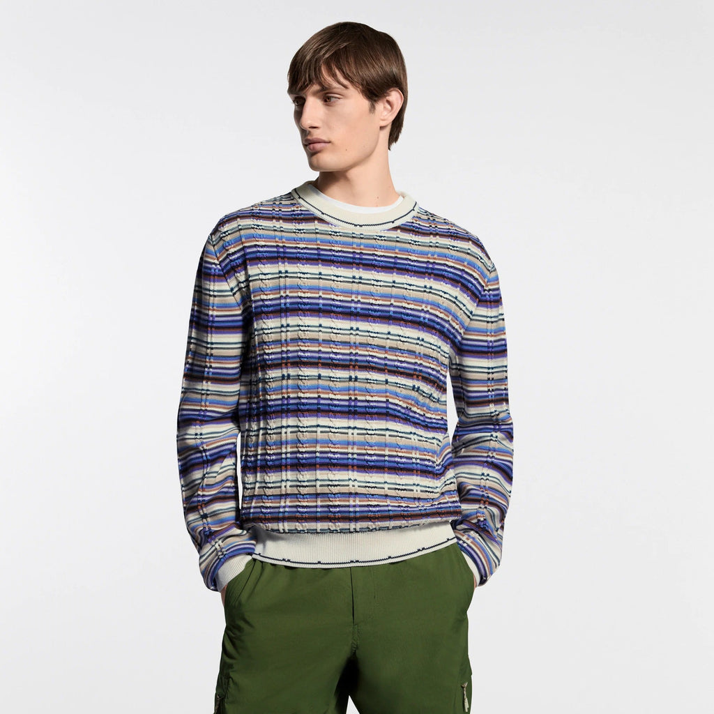 Striped Cable-Knit Crewneck