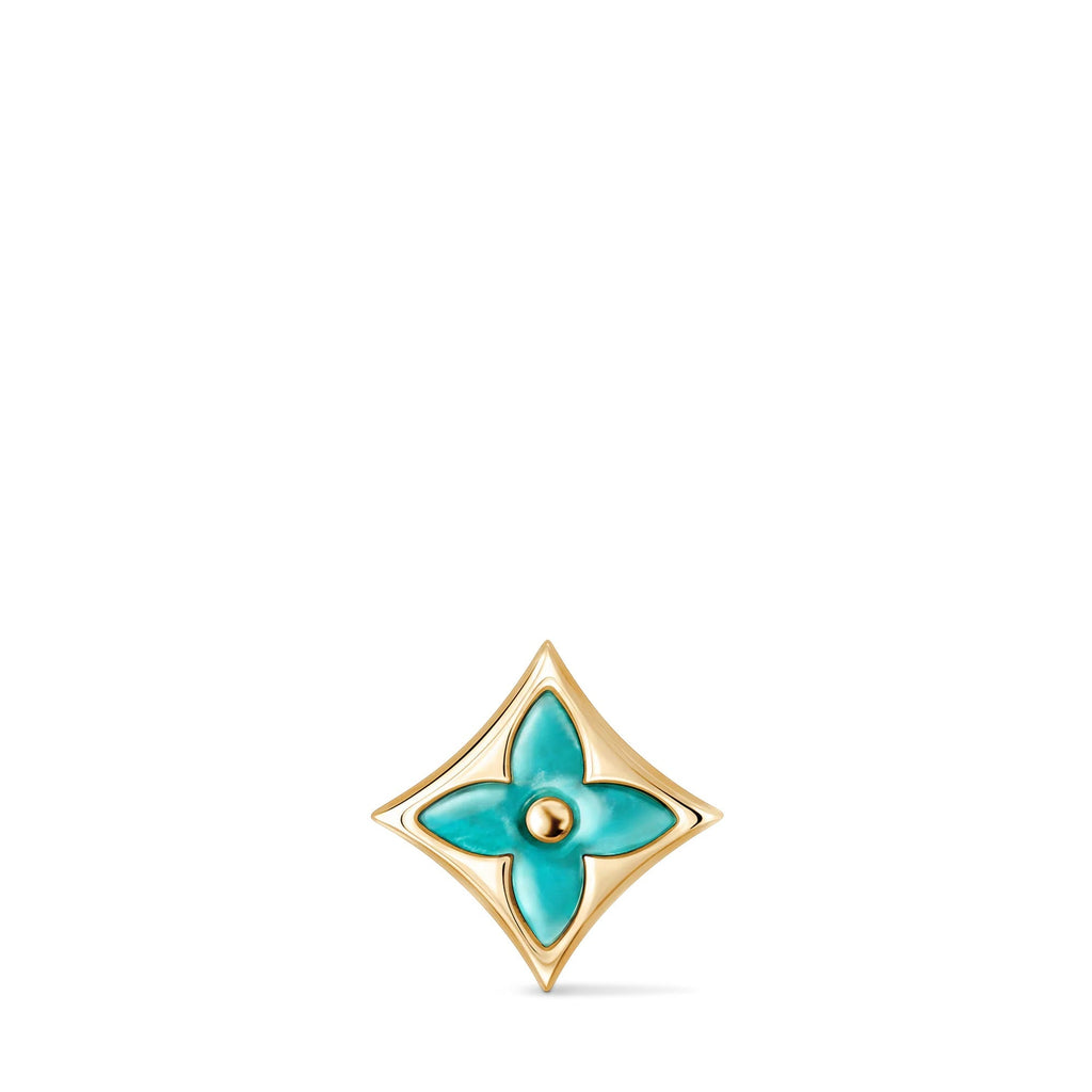 Color Blossom BB Star Ear Stud, Yellow Gold and Amazonite - Per Unit