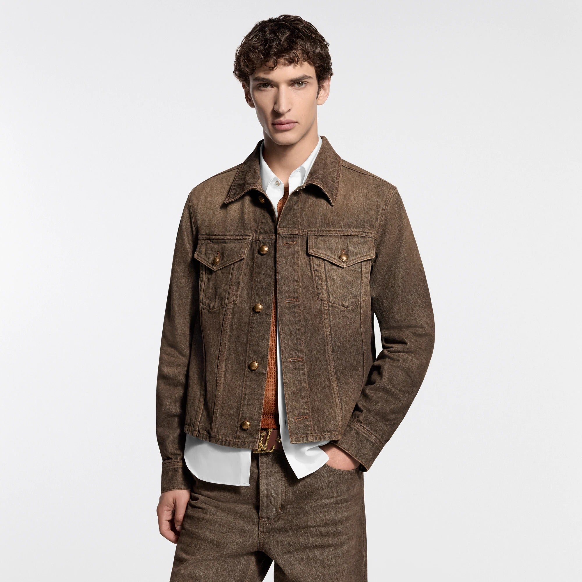 Coffee Indigo Denim Long-Sleeved Shirt