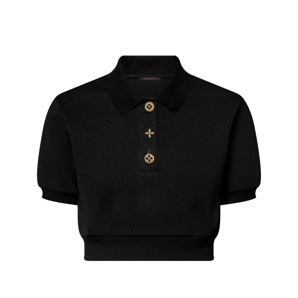 Cropped Monogram Button Polo Top