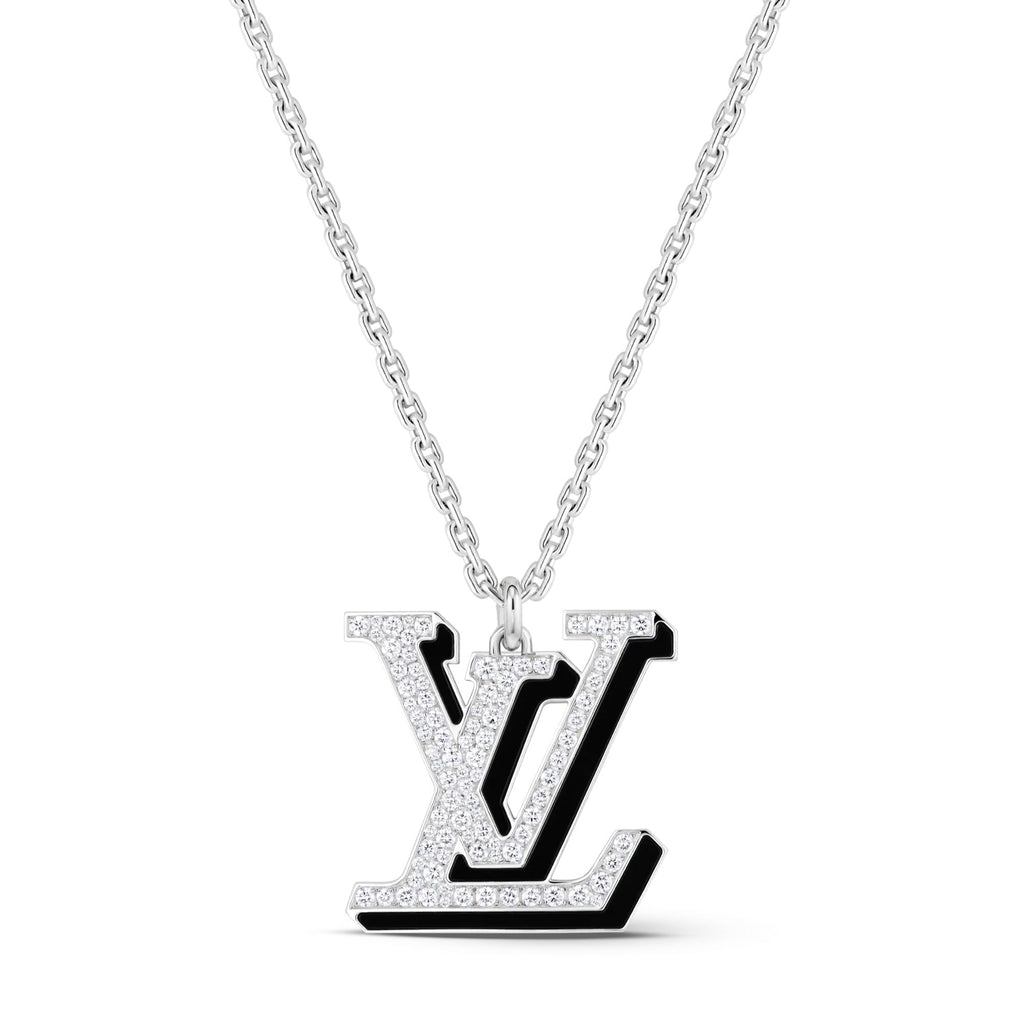 LV Large Pendant, White Gold, Diamonds and Black Lacquer