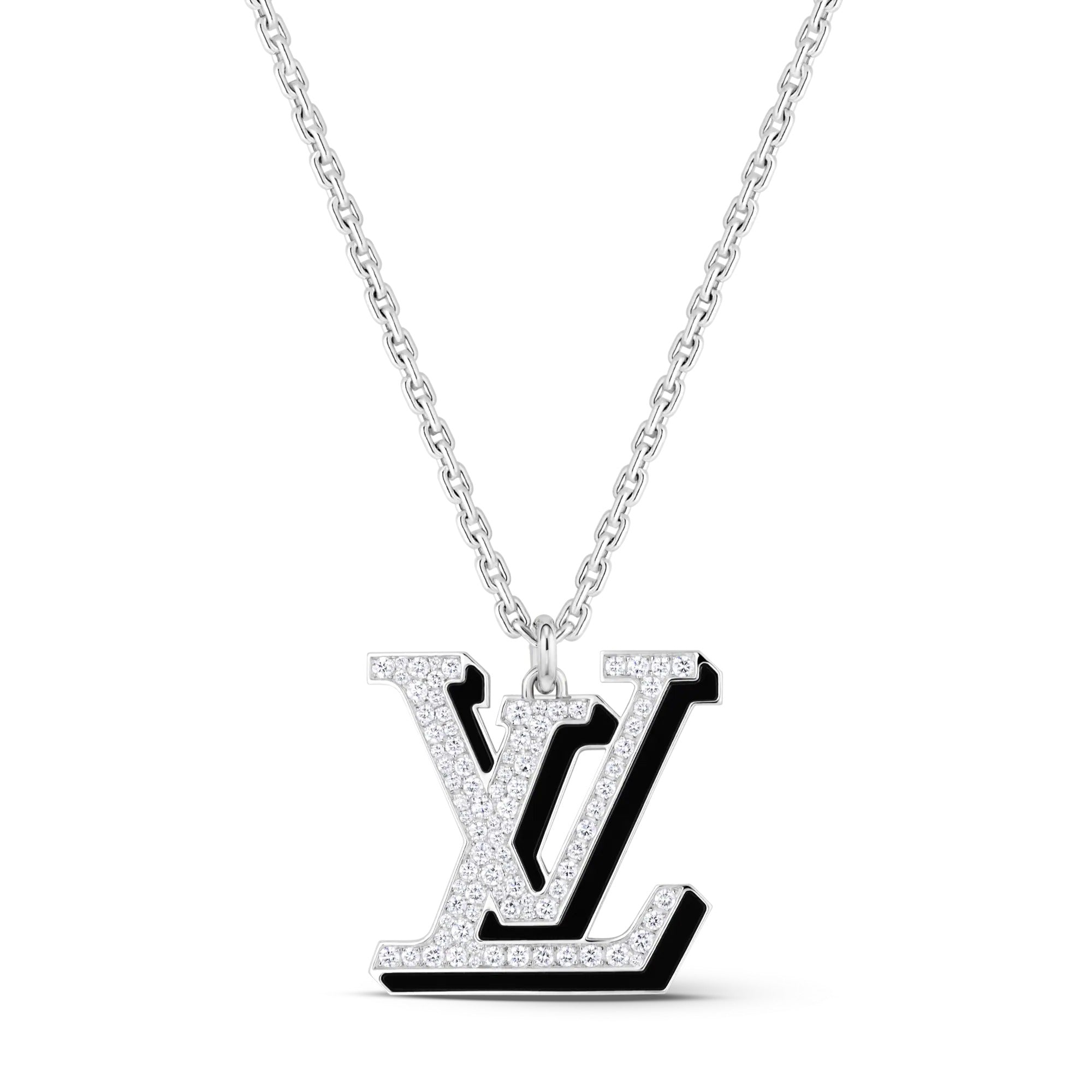 LV Large Pendant, White Gold, Diamonds and Black Lacquer