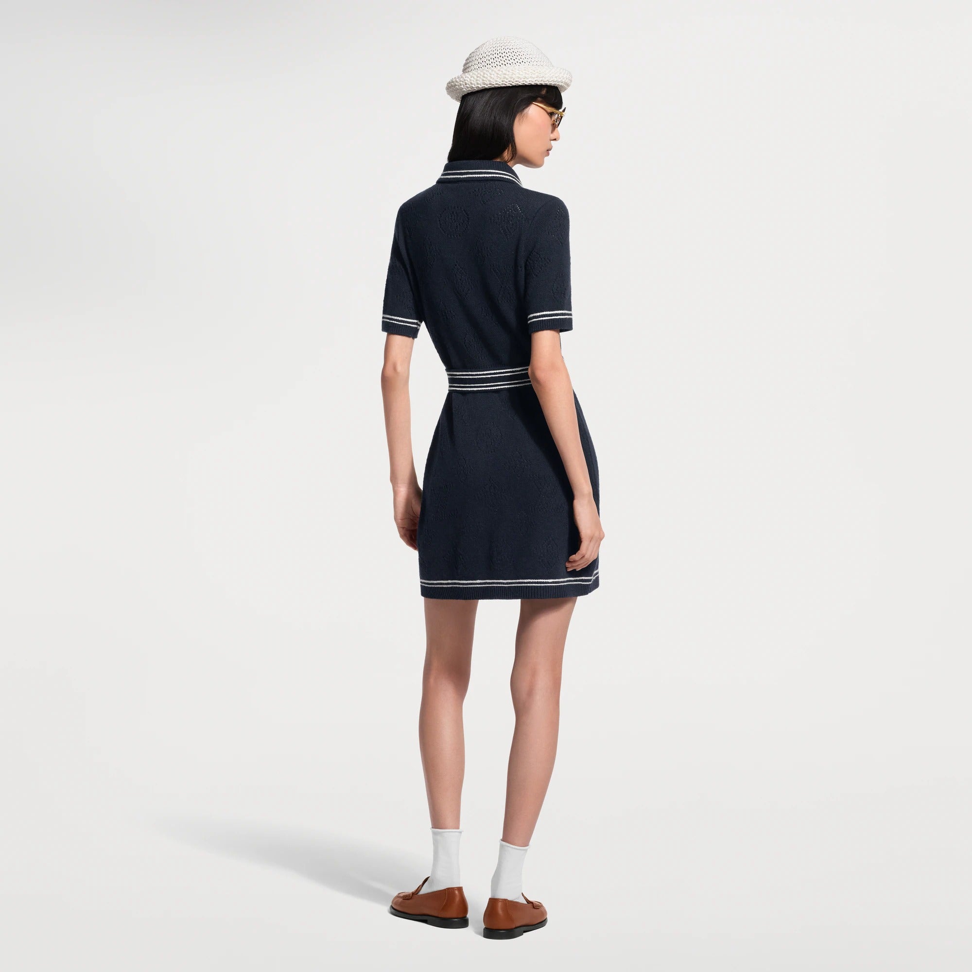 Contrast Accent Openwork Knit Dress