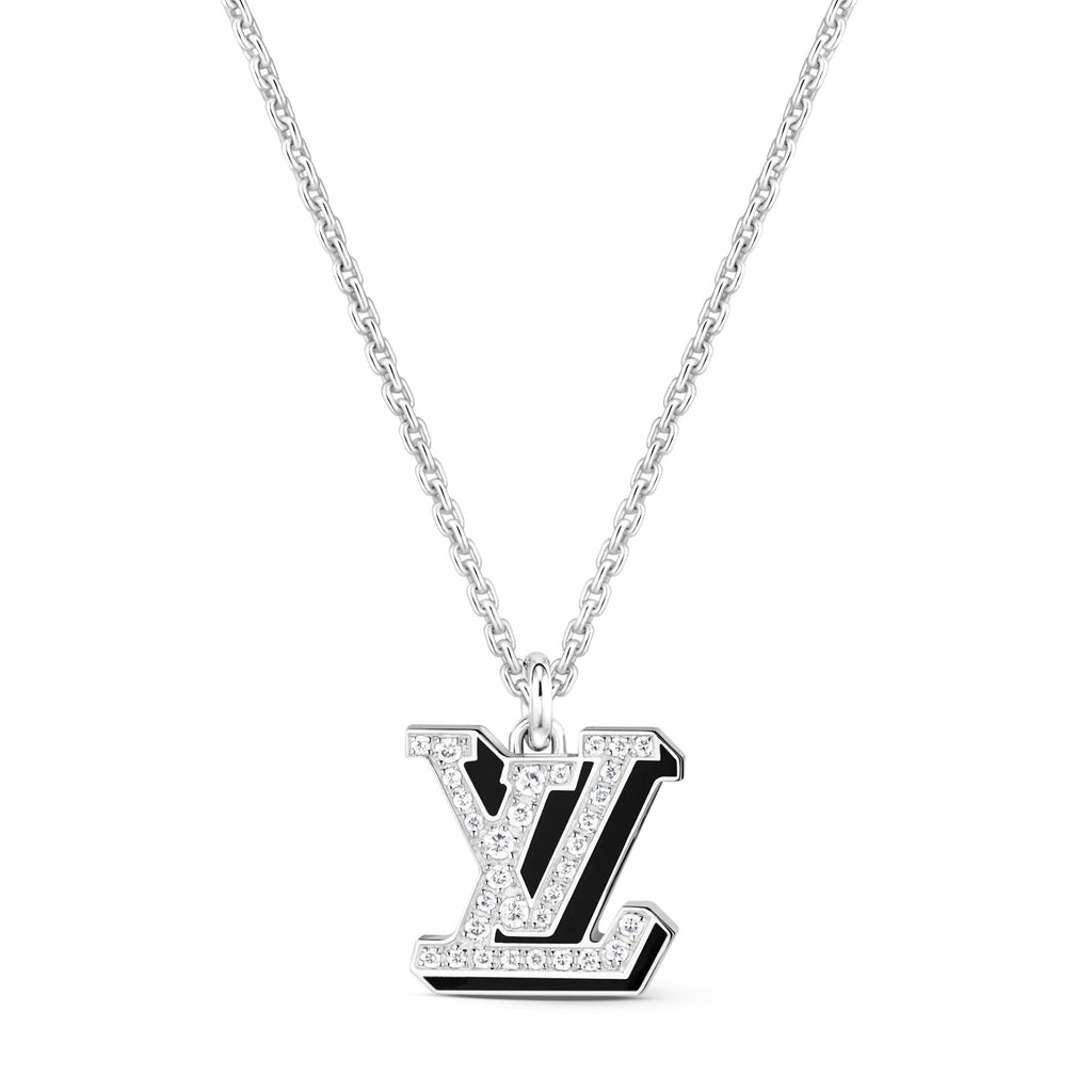 LV Medium Pendant, White Gold, Diamonds and Black Lacquer