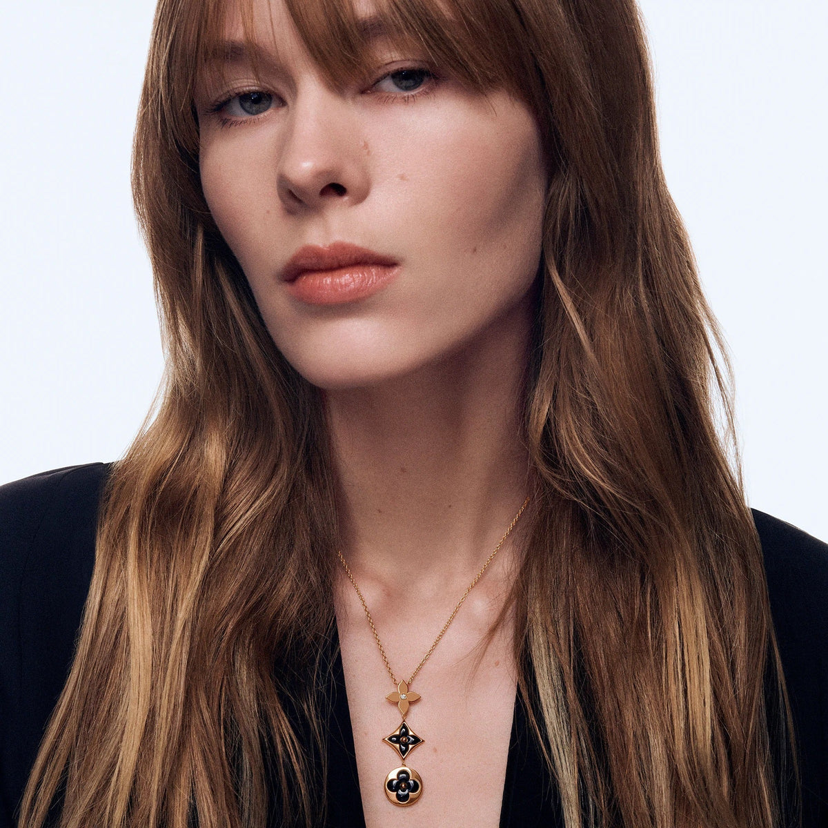Color Blossom M Star and Sun Multi-Motif Pendant, Yellow Gold, Onyx and Diamond