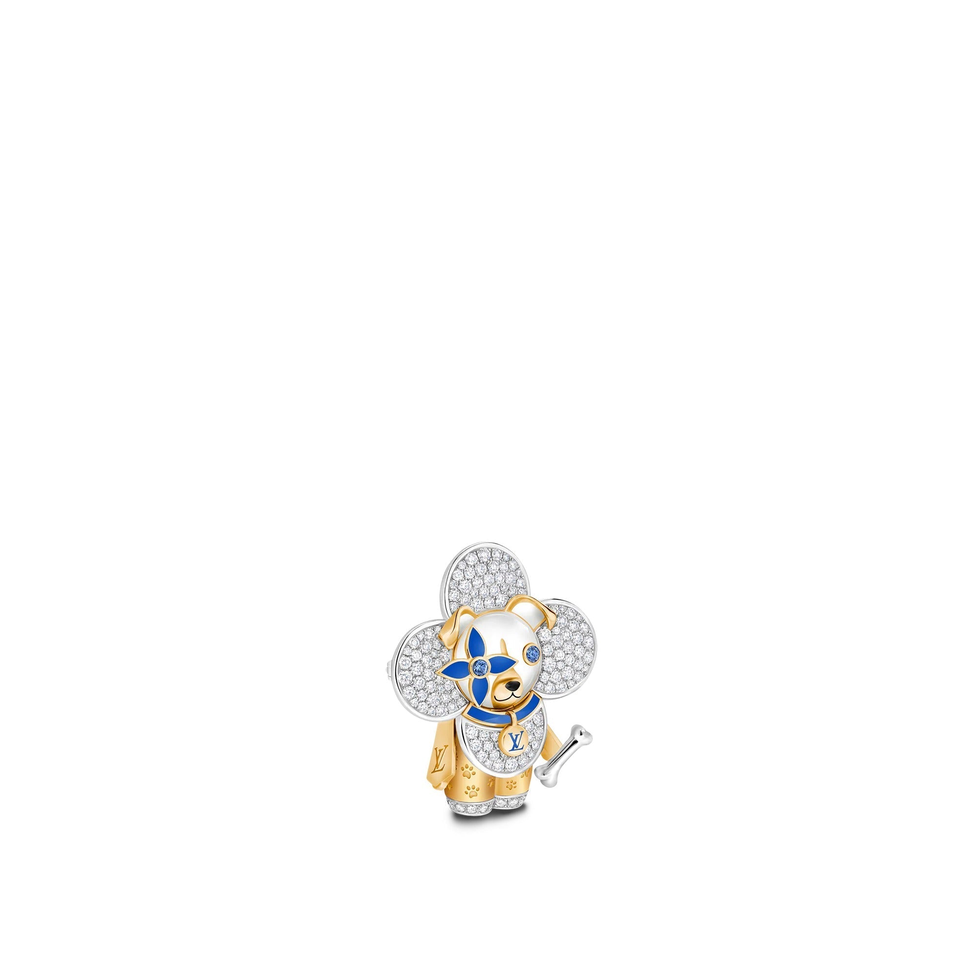 Vivienne Dog Pendant, Yellow Gold, White Gold, Lacquer, Diamonds & Colored Gemstones