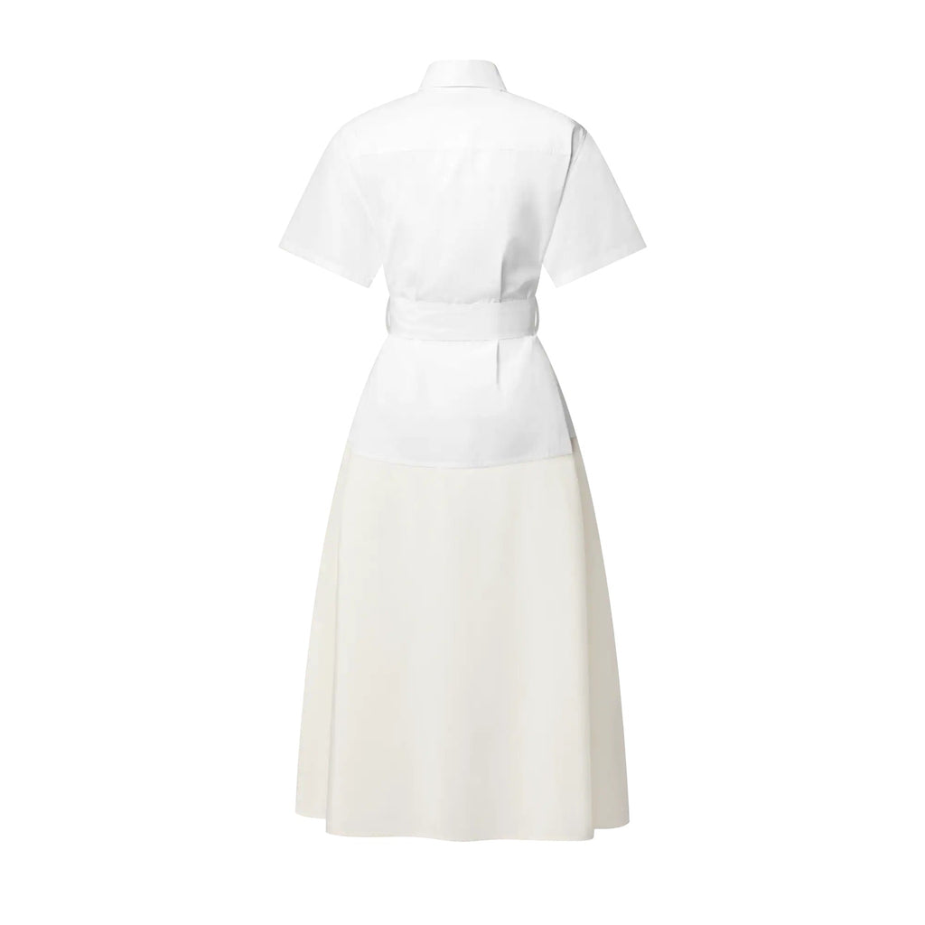 Color-Blocked Belted Shirt Dress