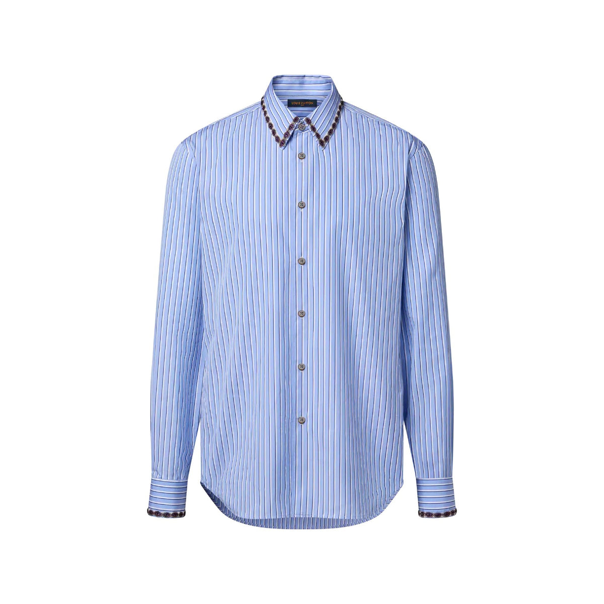 Bead-Embroidered Long-Sleeved Striped Shirt