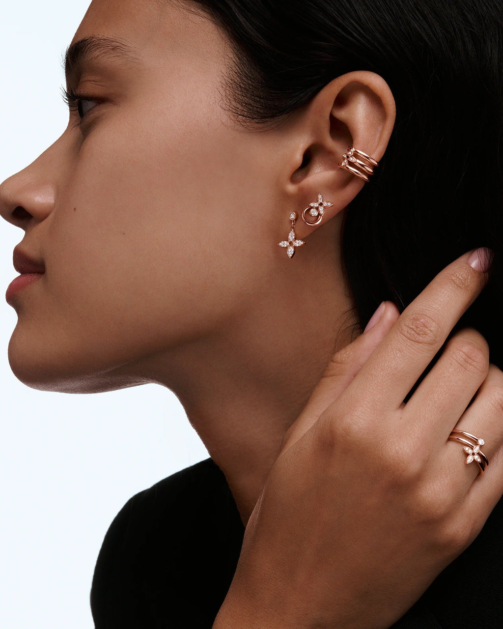 Idylle Blossom Ear Cuff, Pink Gold And Diamonds - Per Unit