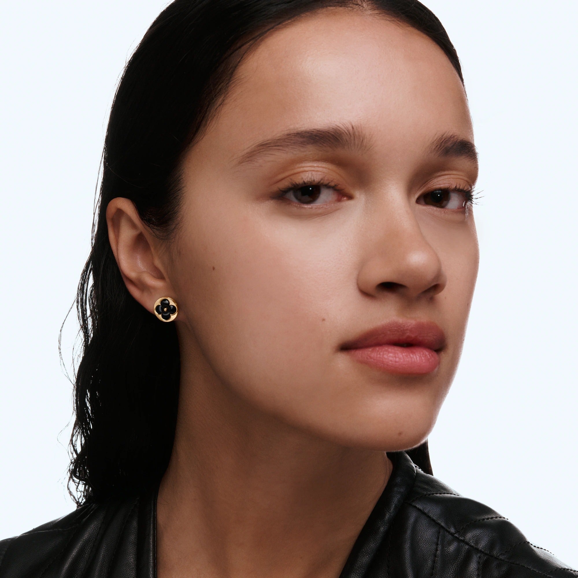 Color Blossom BB Sun Ear Stud, Yellow Gold and Onyx - Per Unit