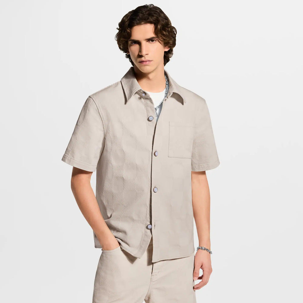 Damier 3D Light Denim Short-Sleeved Shirt