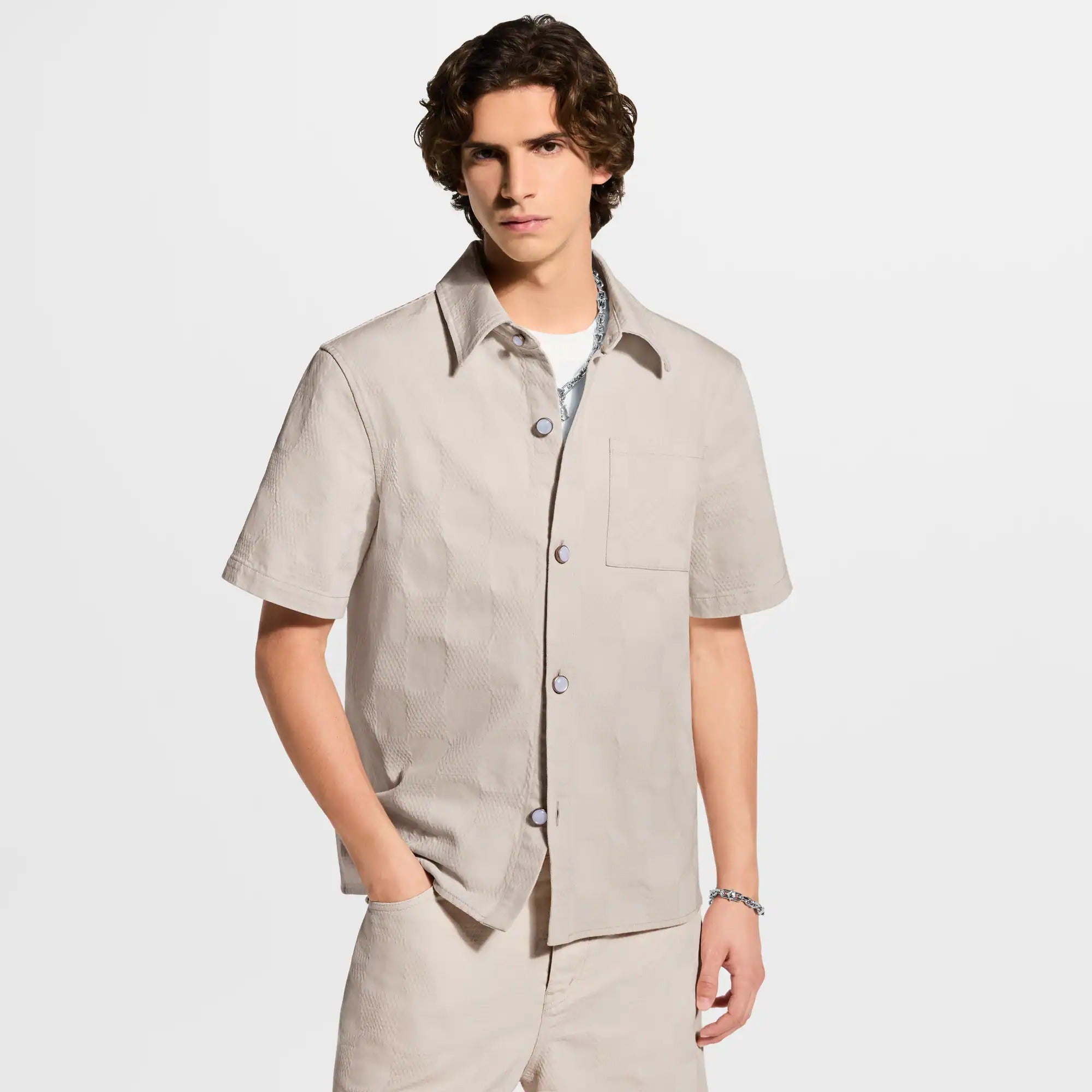 Damier 3D Light Denim Short-Sleeved Shirt