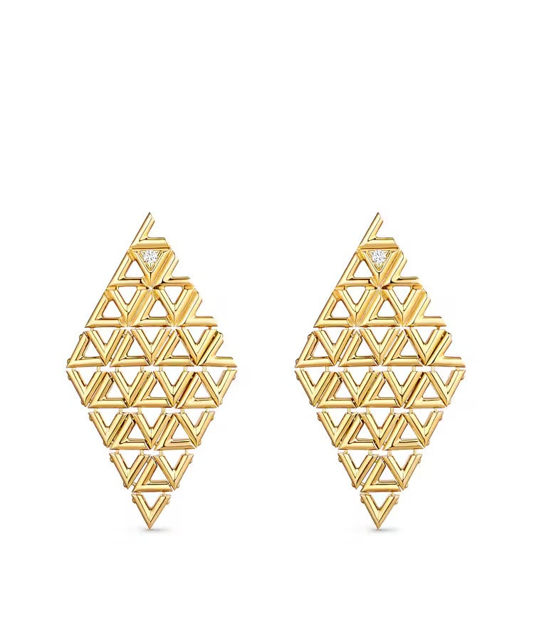LV Volt Mesh Earrings, Yellow Gold And Diamonds