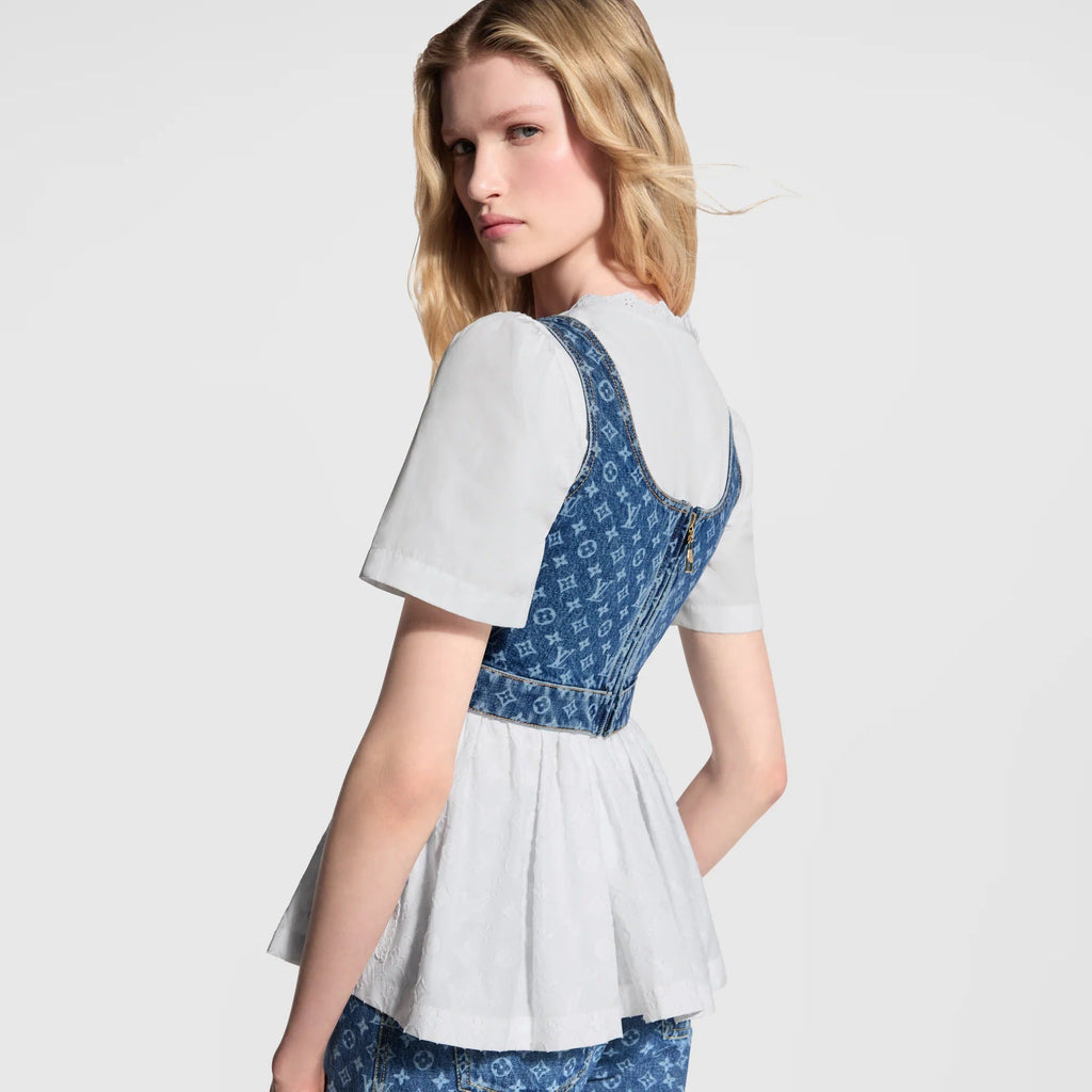 Monogram Denim Buckle Strap Crop Top