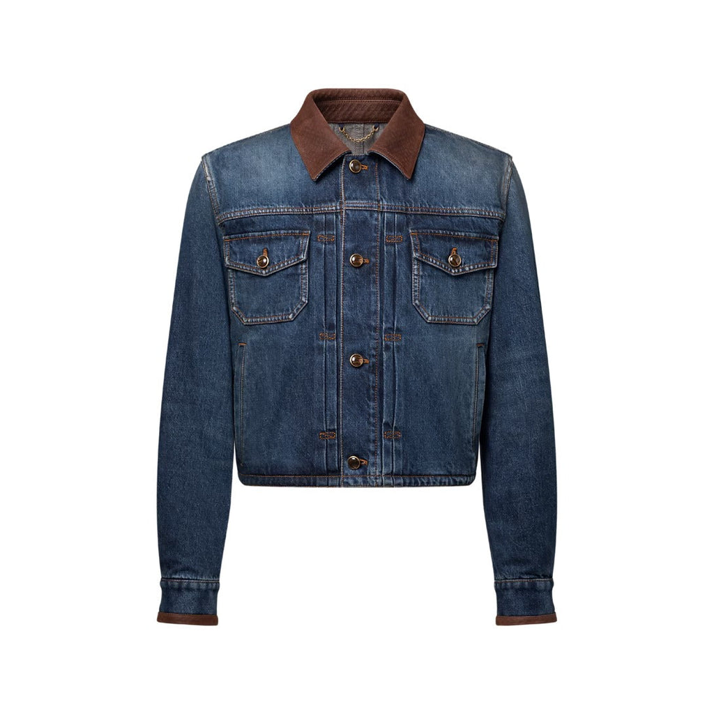 Denim Jacket With Leather Signature Details