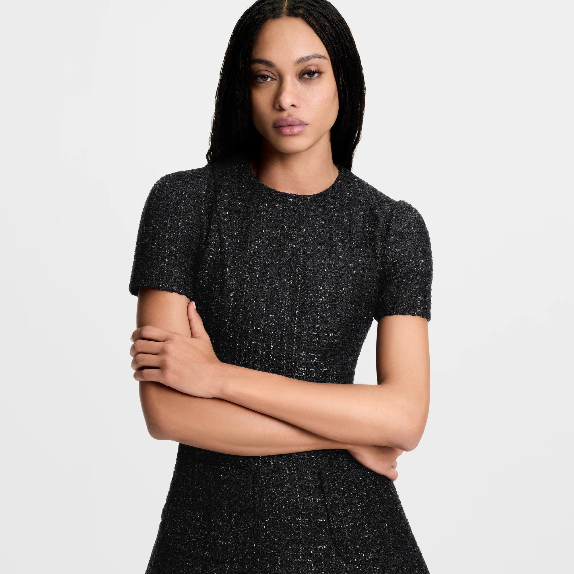 Lurex Tweed Box Pleat Dress