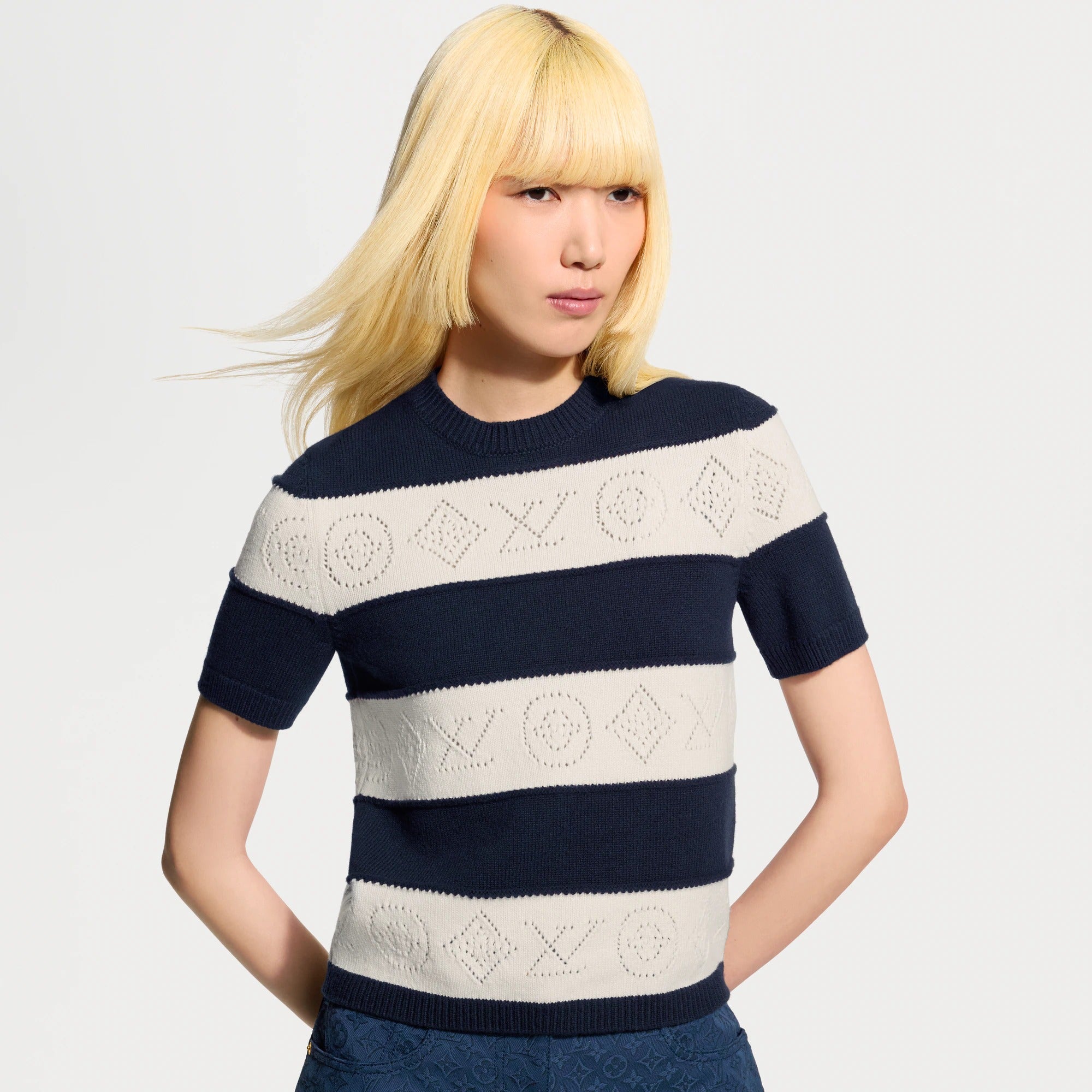 Openwork Striped Knit Top