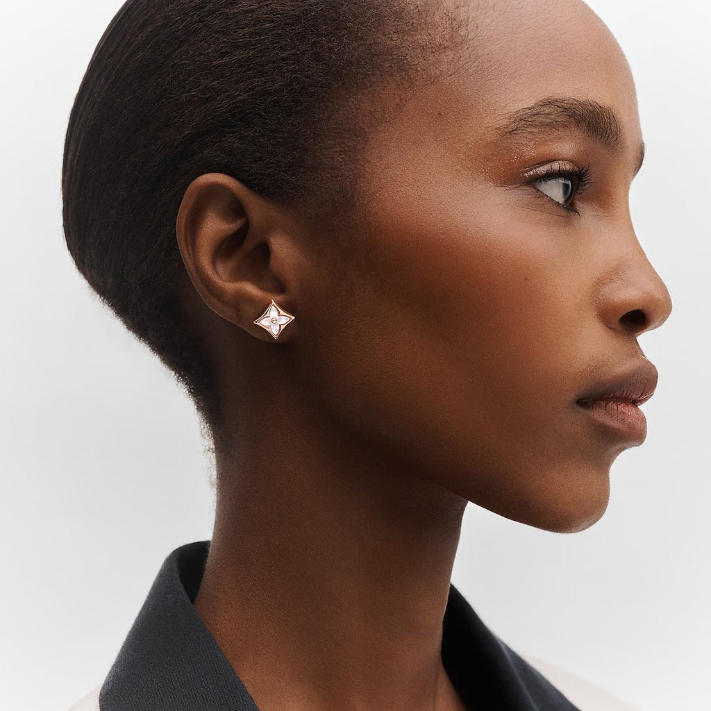 Color Blossom BB Star Ear Stud, Pink Gold and White Mother-of-Pearl - Per Unit