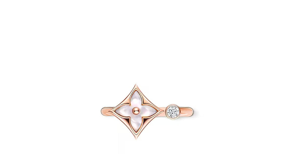 Color Blossom Mini Star Ring, Pink Gold, White Mother-of-Pearl and Diamond