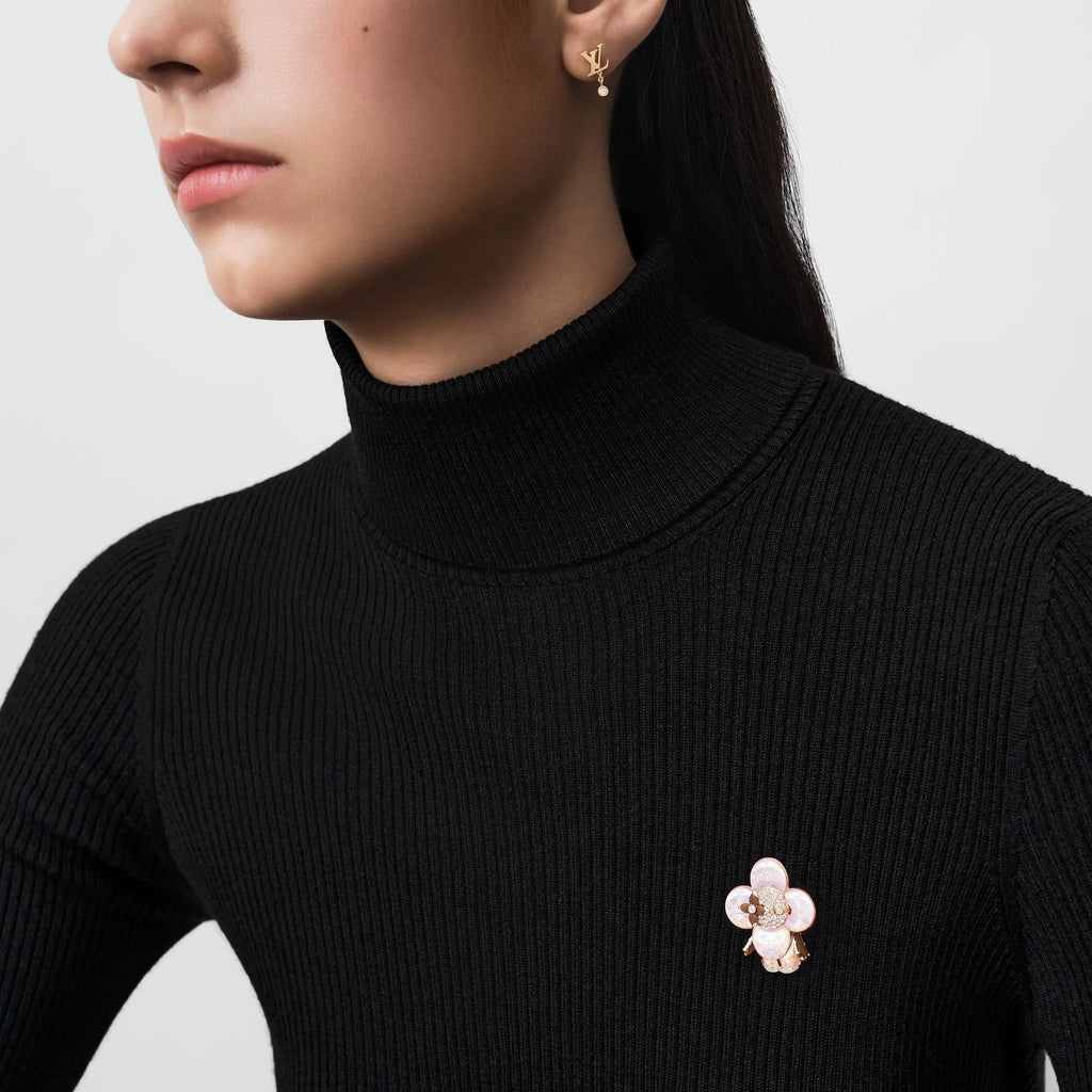 Vivienne Monogram Pendant, Pink Gold, Mother-Of-Pearl, Wood & Diamonds
