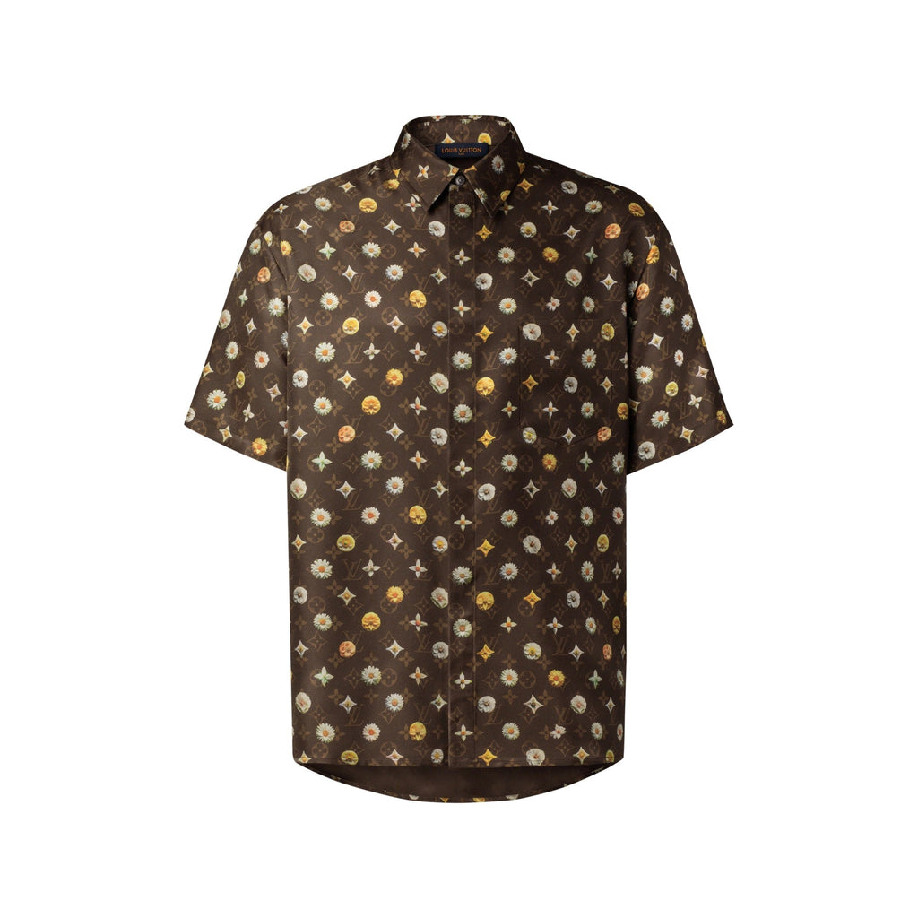 Monogram Printed Short-Sleeved Silk Shirt