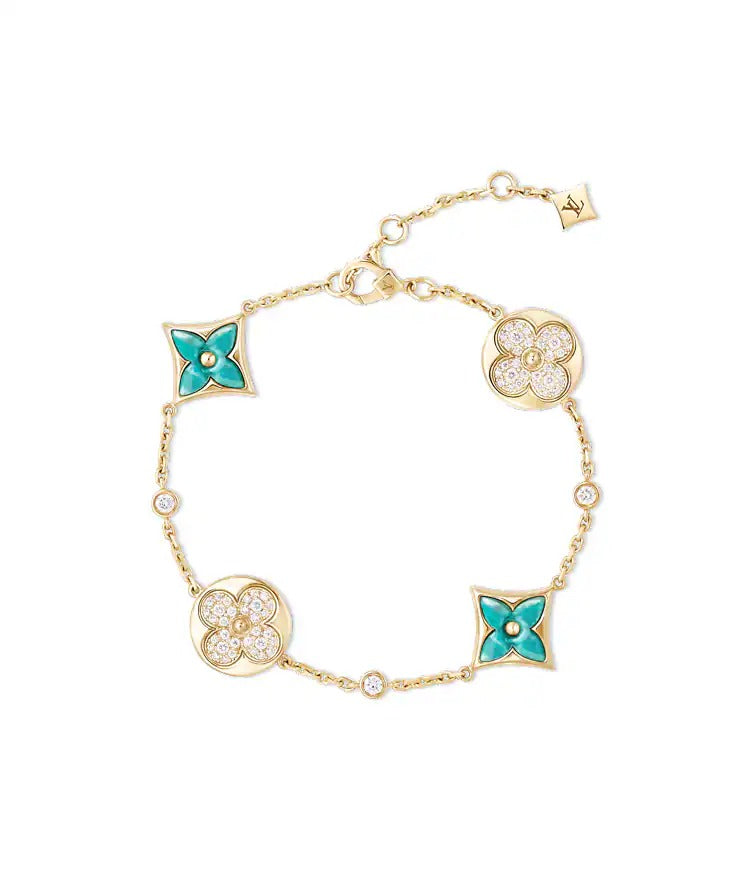 Color Blossom BB Star and Sun Multi-Motif Bracelet, Yellow Gold, Amazonite and Diamonds